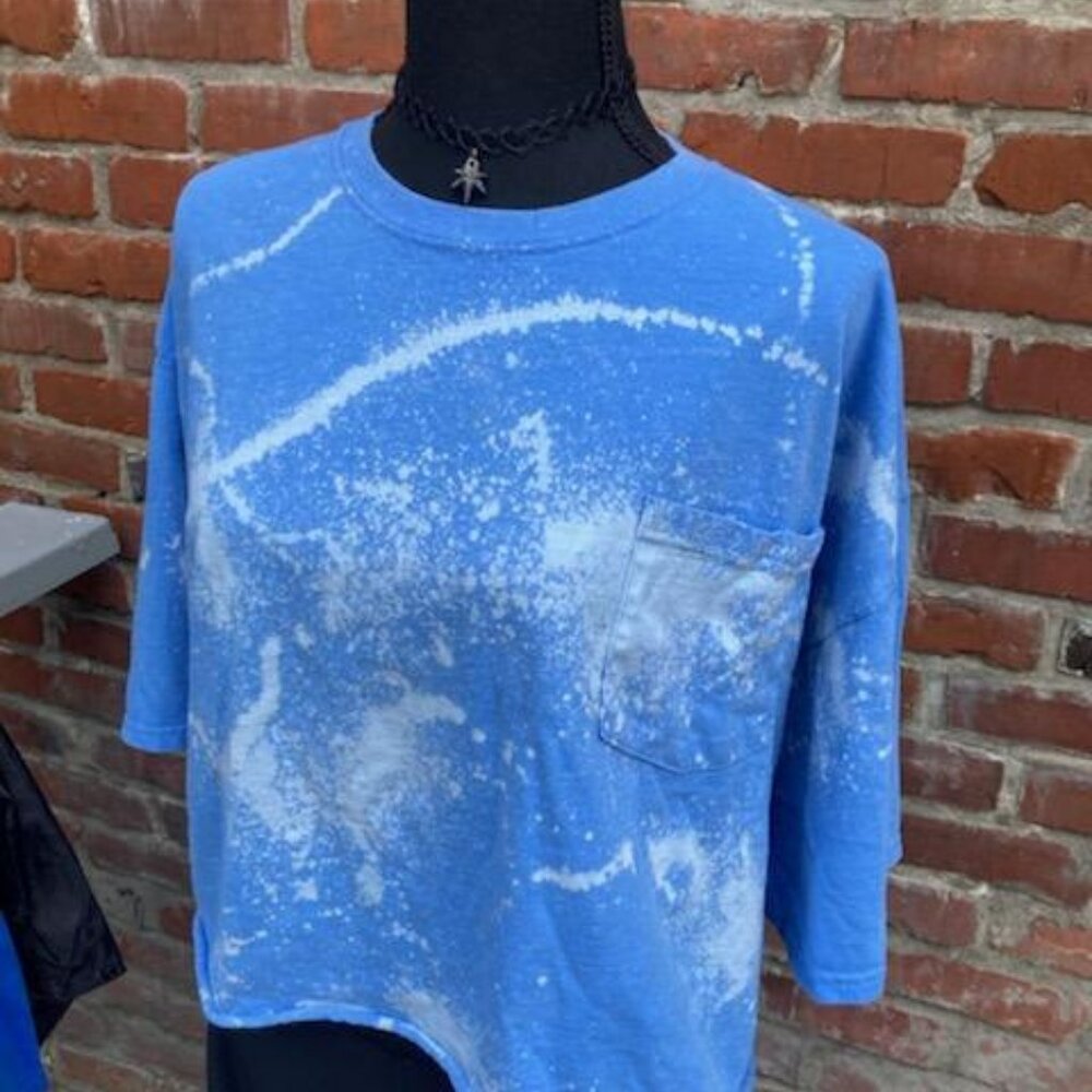 Blue Spray Dyed Pocket Crop Tee